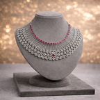 Rani Pink American Diamond Necklace Set with Earrings