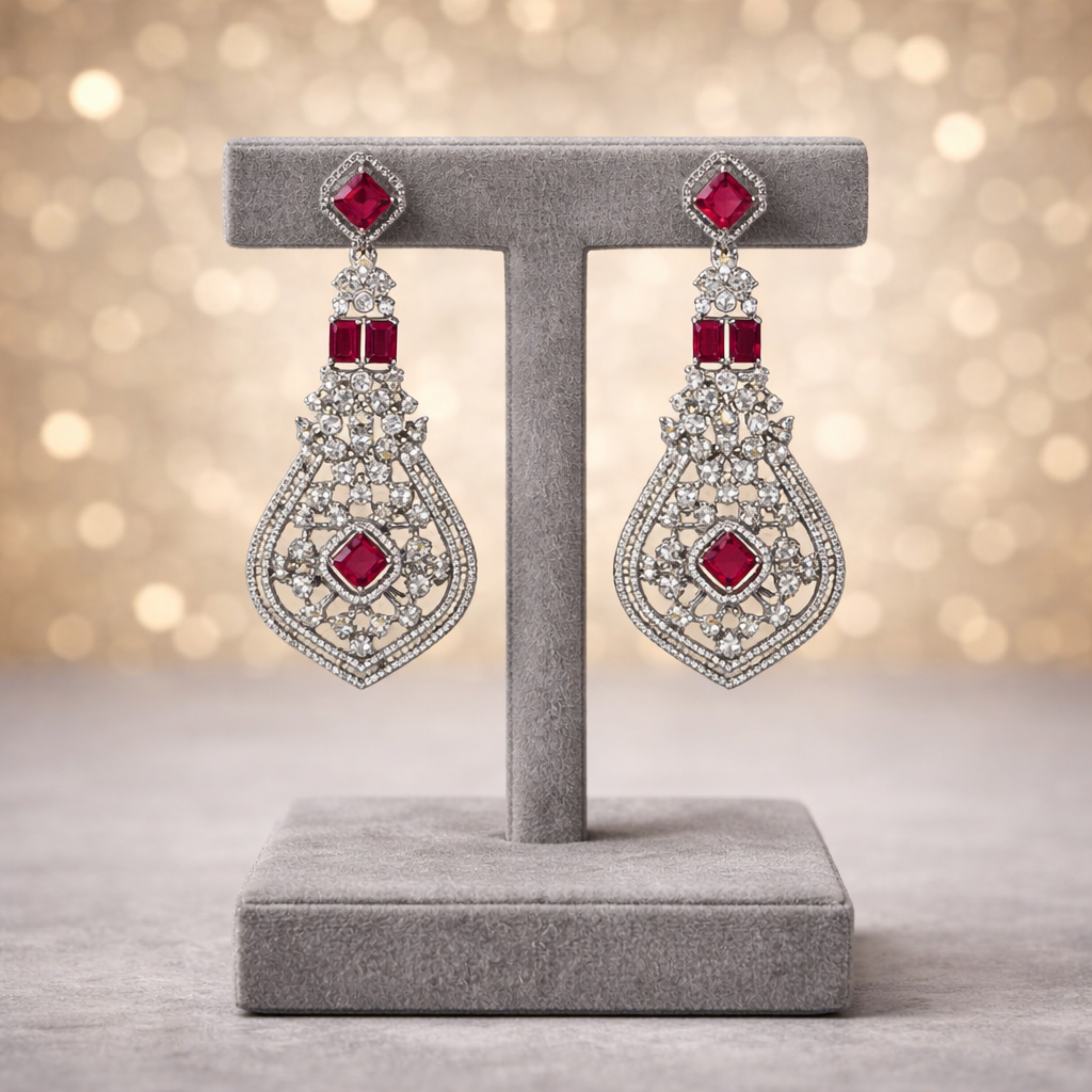 Rani Pink American Diamond Necklace Set with Earrings