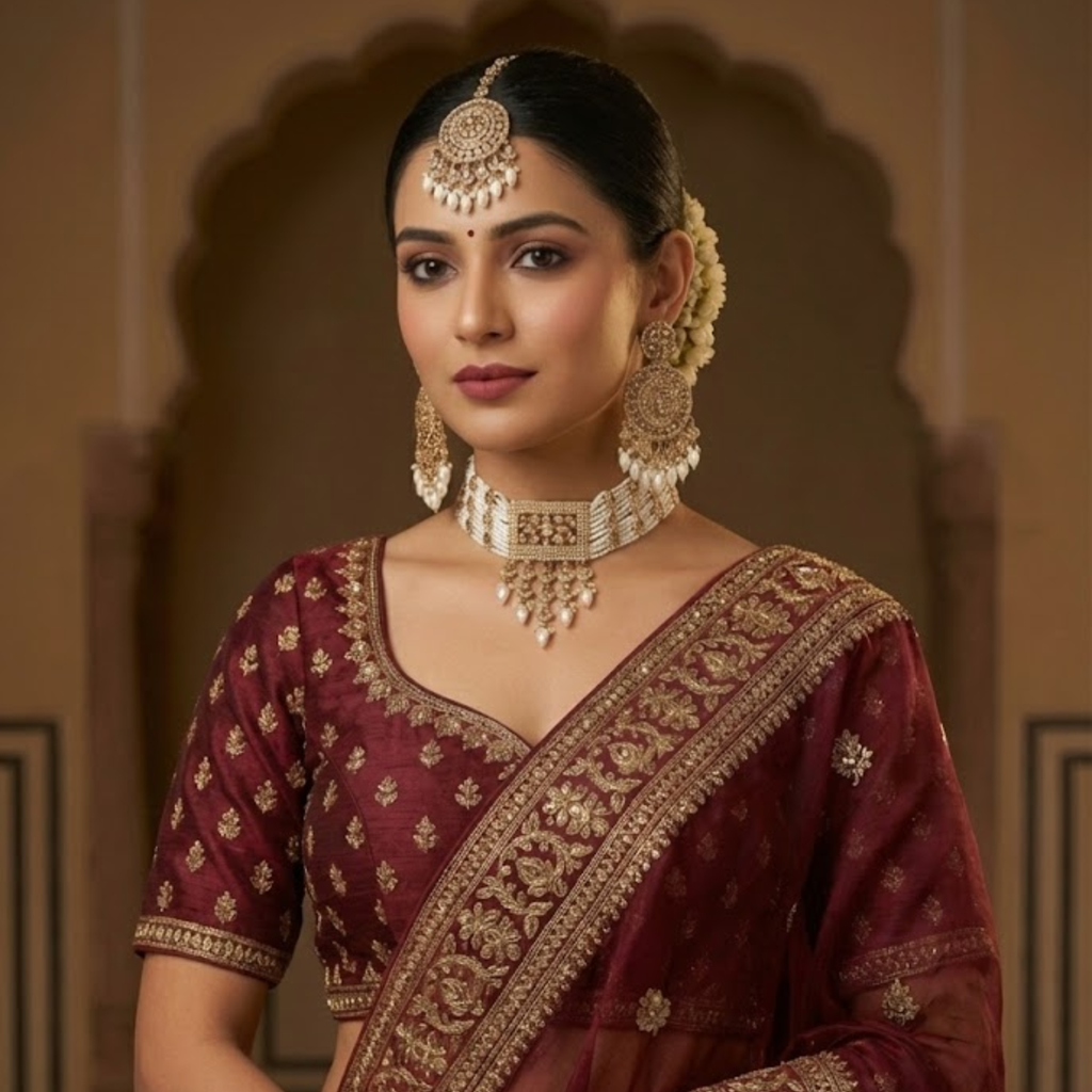 Luxury White & Champagne Gold Bridal Choker Jewellery Set