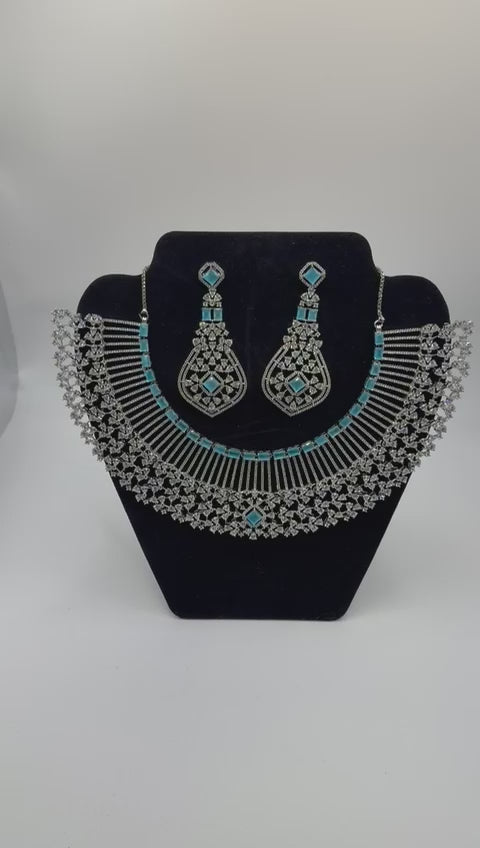 Rani Pink American Diamond Necklace Set with Earrings