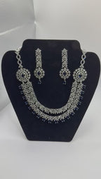Navy Blue American Diamond Necklace & Earrings Set