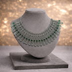 Emerald Green Cocktail American Diamond Necklace Set with Elegant Earrings