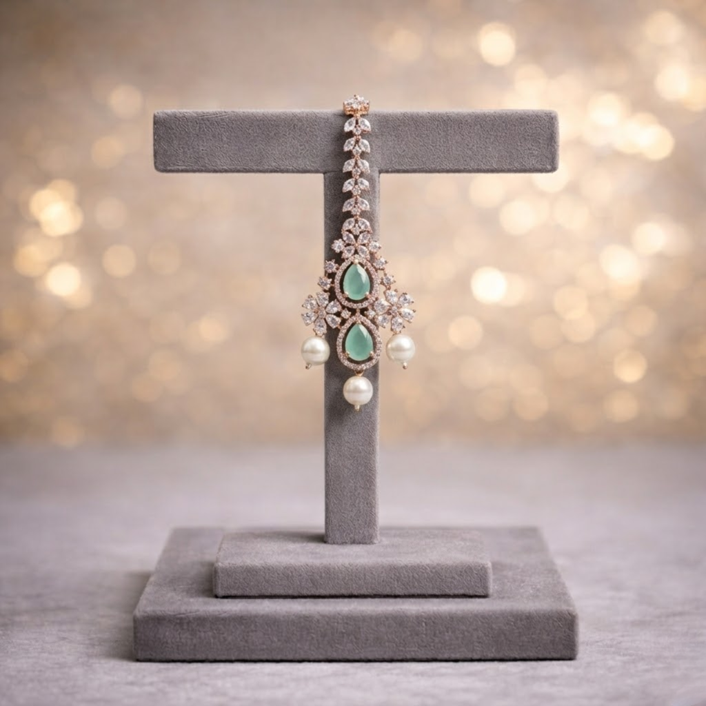 Mint Rose Gold Cocktail Necklace Set with Earrings & Tikka