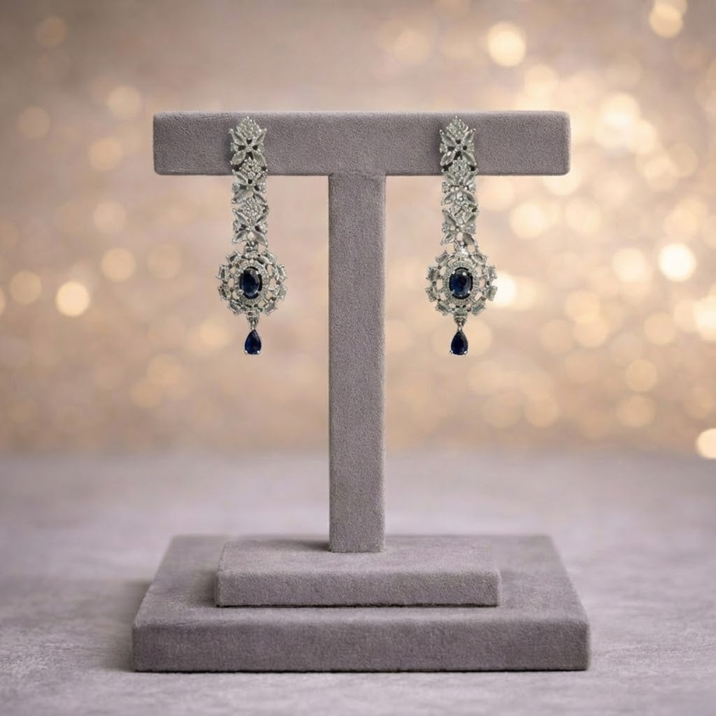 Navy Blue American Diamond Necklace & Earrings Set