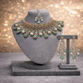 Mint Rose Gold Cocktail Necklace Set with Earrings & Tikka