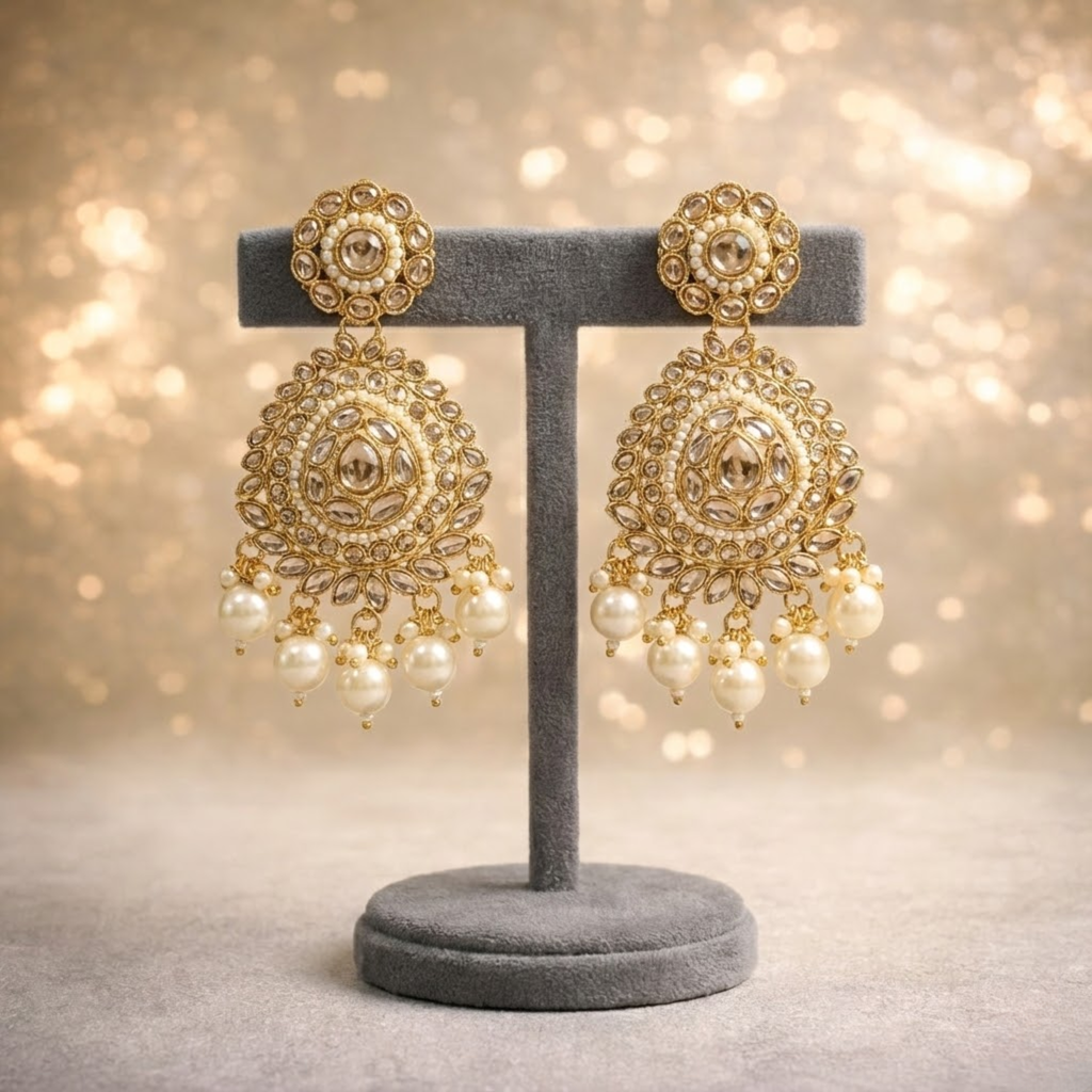 Luxury White & Champagne Gold Bridal Choker Jewellery Set