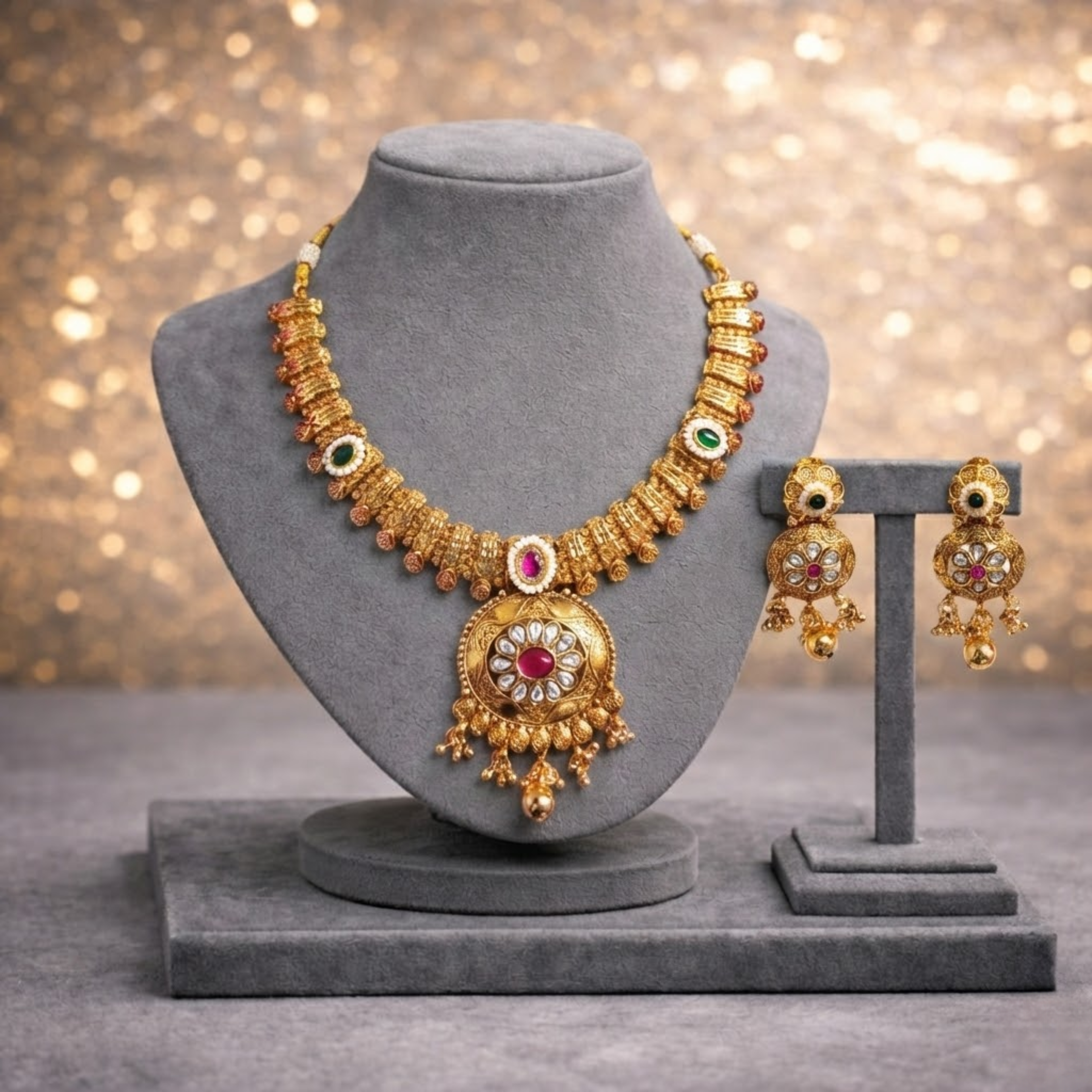 Gold Plated Heritage Necklace & Earrings Set