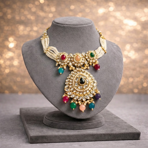 Royal Multicolour Kundan Pearl Necklace Set