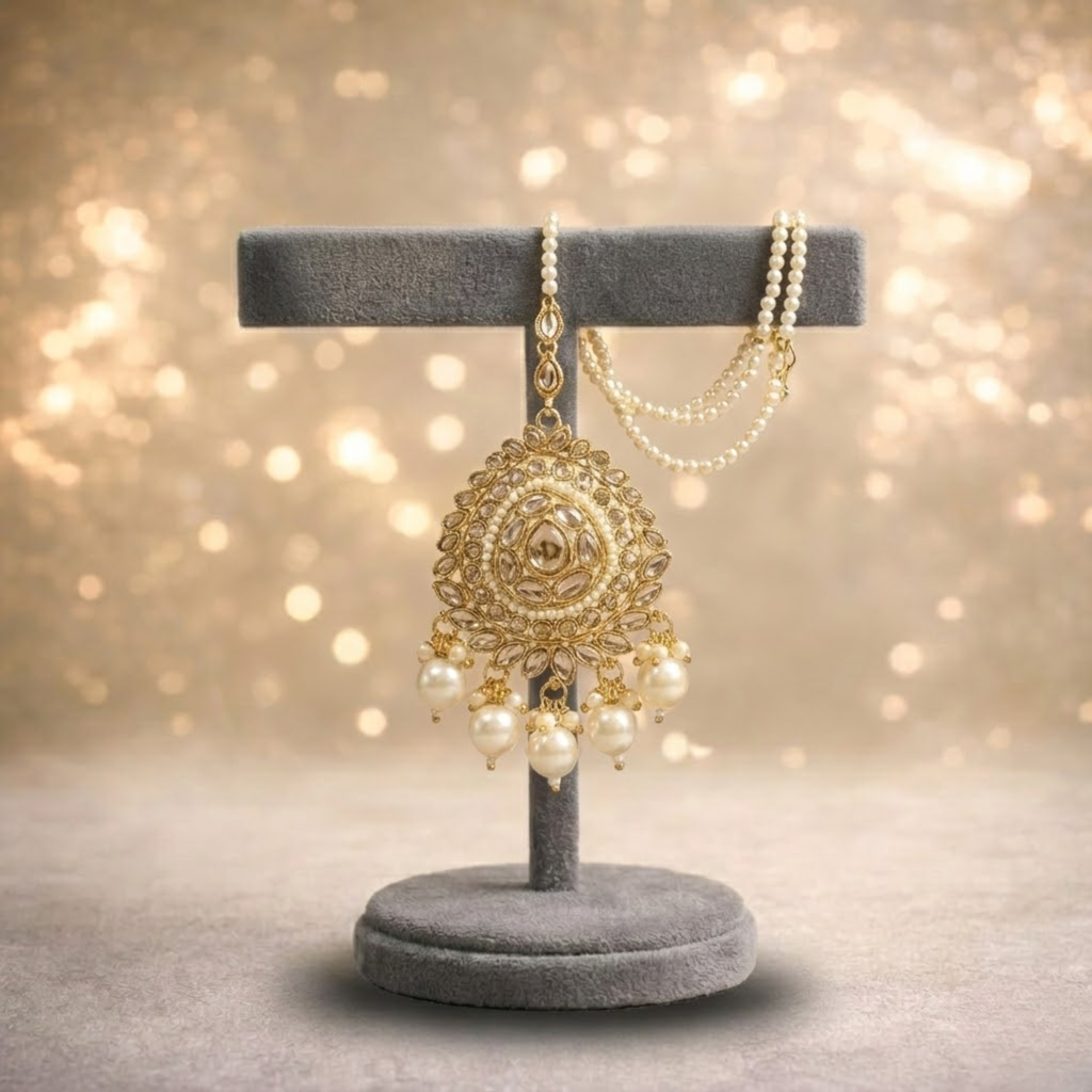 Luxury White & Champagne Gold Bridal Choker Jewellery Set