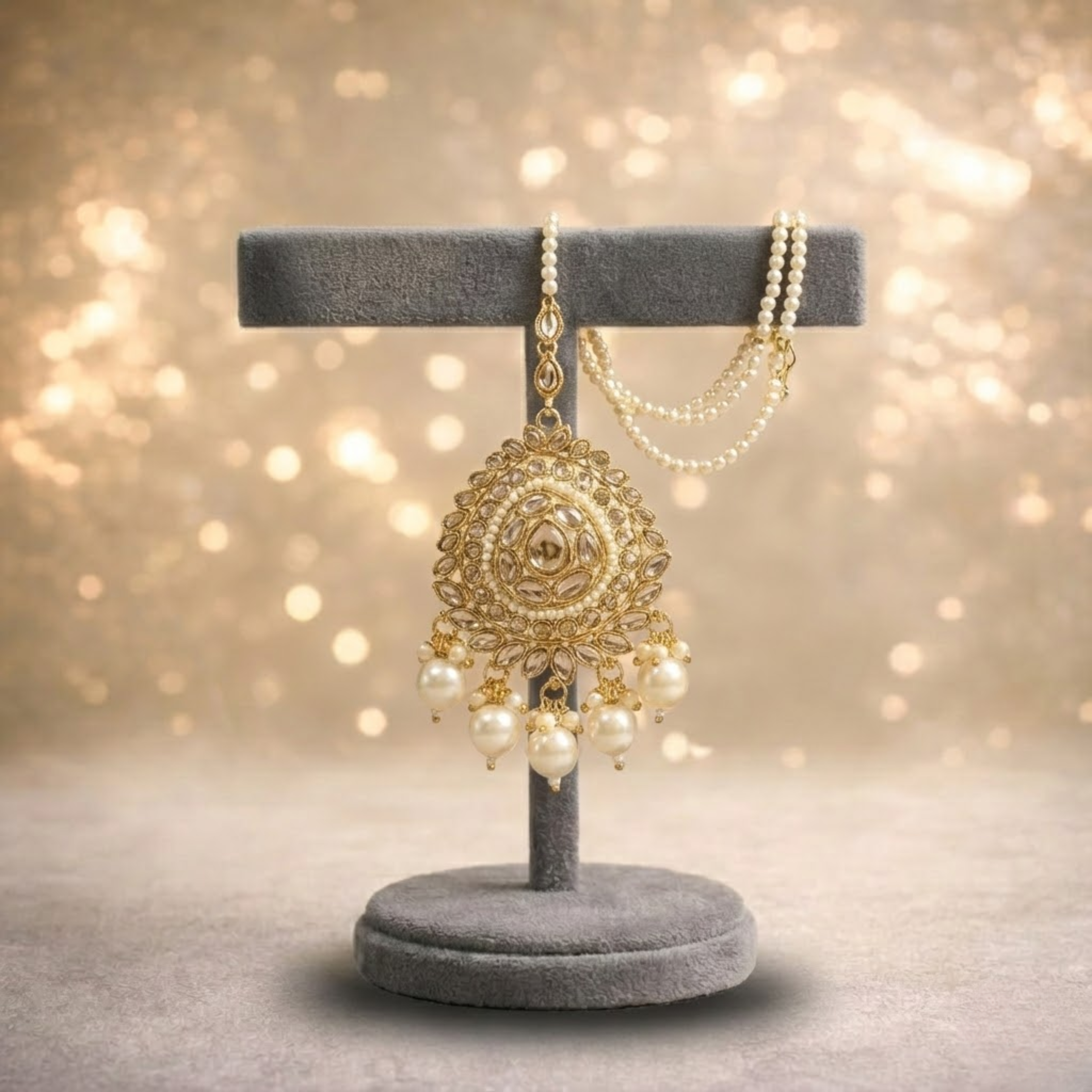 Luxury White & Champagne Gold Bridal Choker Jewellery Set